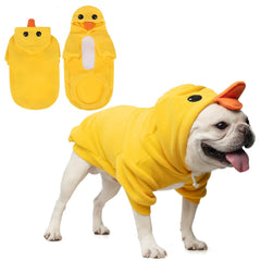 KOOLTAIL dog duck costume front view keeps dogs warm during chilly walks.
