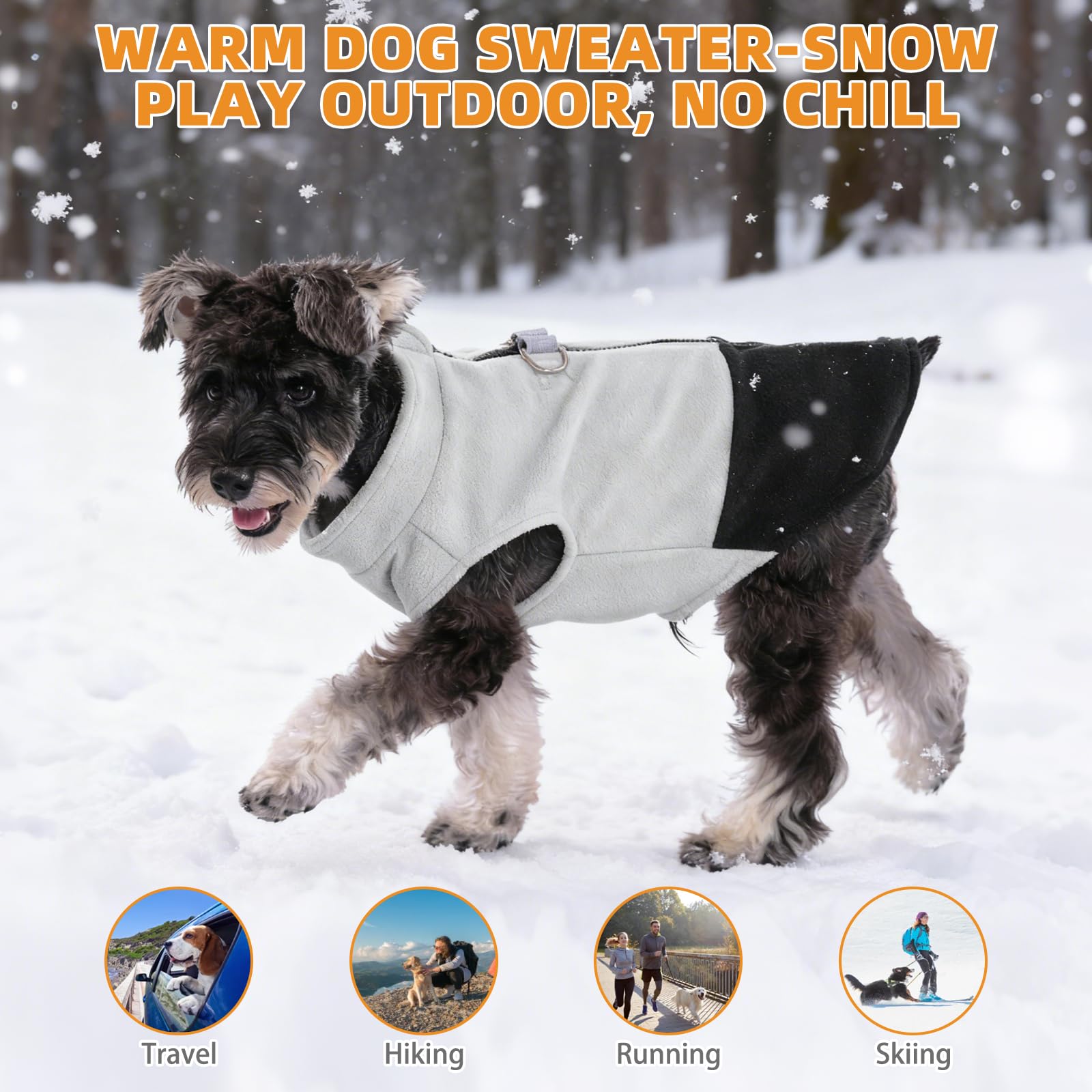 KOOLTAIL dog fleece vest snowy-warmth image conveys cozy warmth in cold weather.