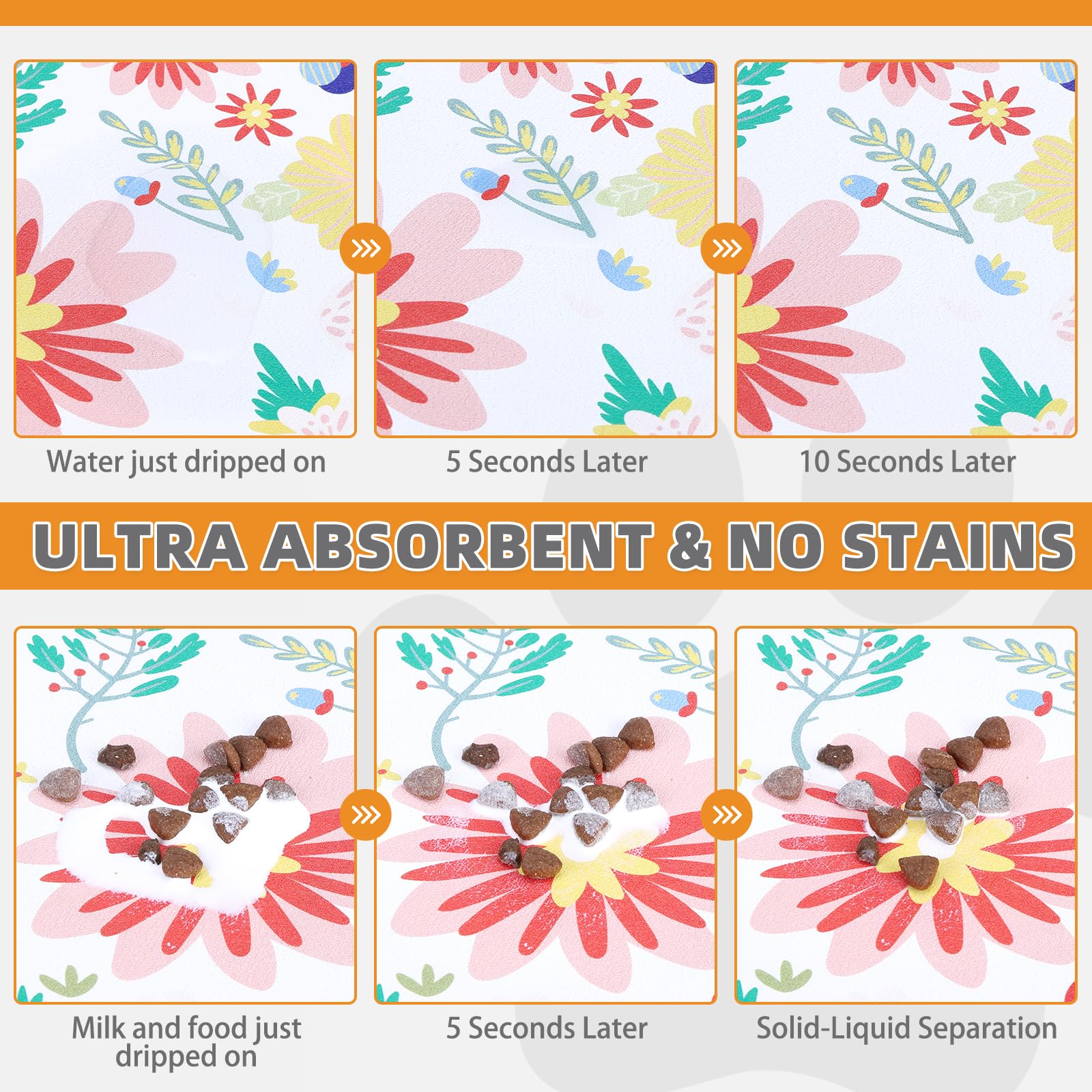 KOOLTAIL dog food mat highlights quick dry absorbency for clean, dry feeding areas