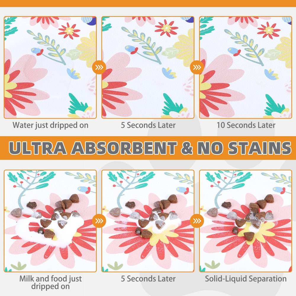 KOOLTAIL dog food mat highlights quick dry absorbency for clean, dry feeding areas