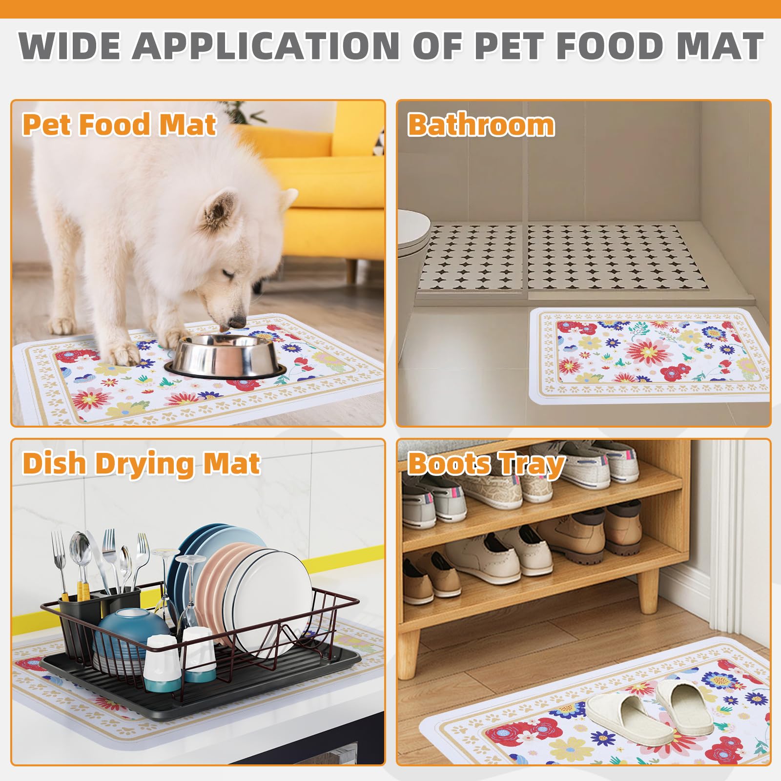 KOOLTAIL dog food mat features anti-slip backing to keep bowls in place