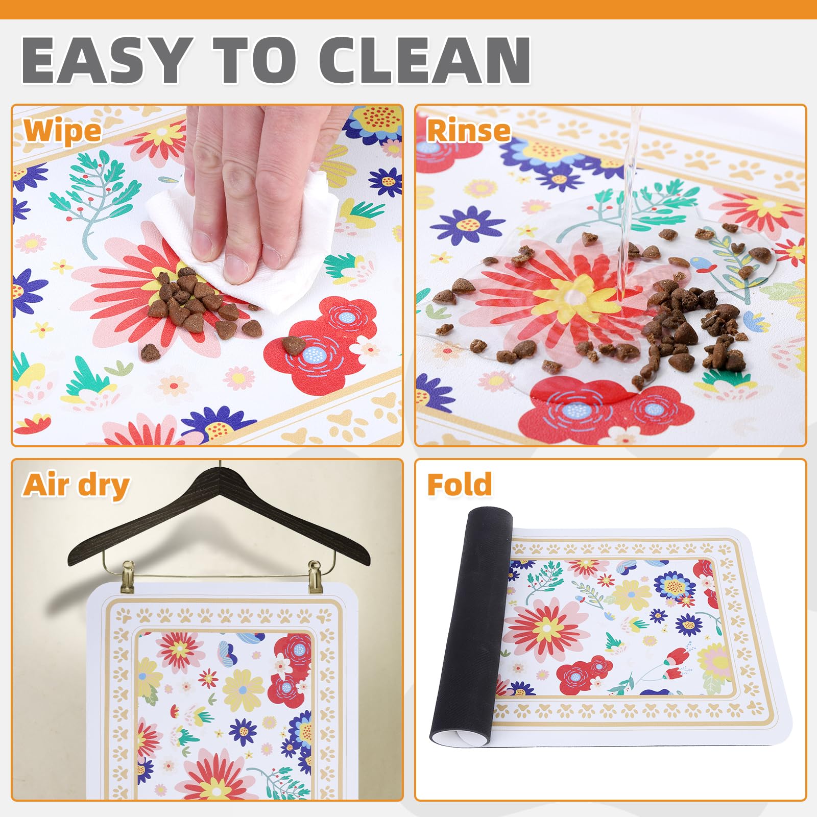 KOOLTAIL dog food mat is easy to clean and durable, resisting hair and dust