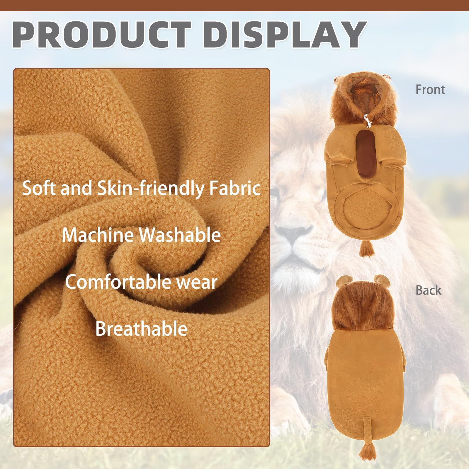 KOOLTAIL Hooded Dog Costume pullover design offers easy on and off.