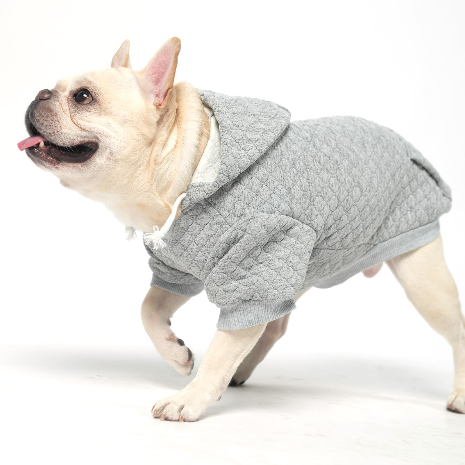 KOOLTAIL dog hoodie gray M stretchy neck detail for easy over-head wear.