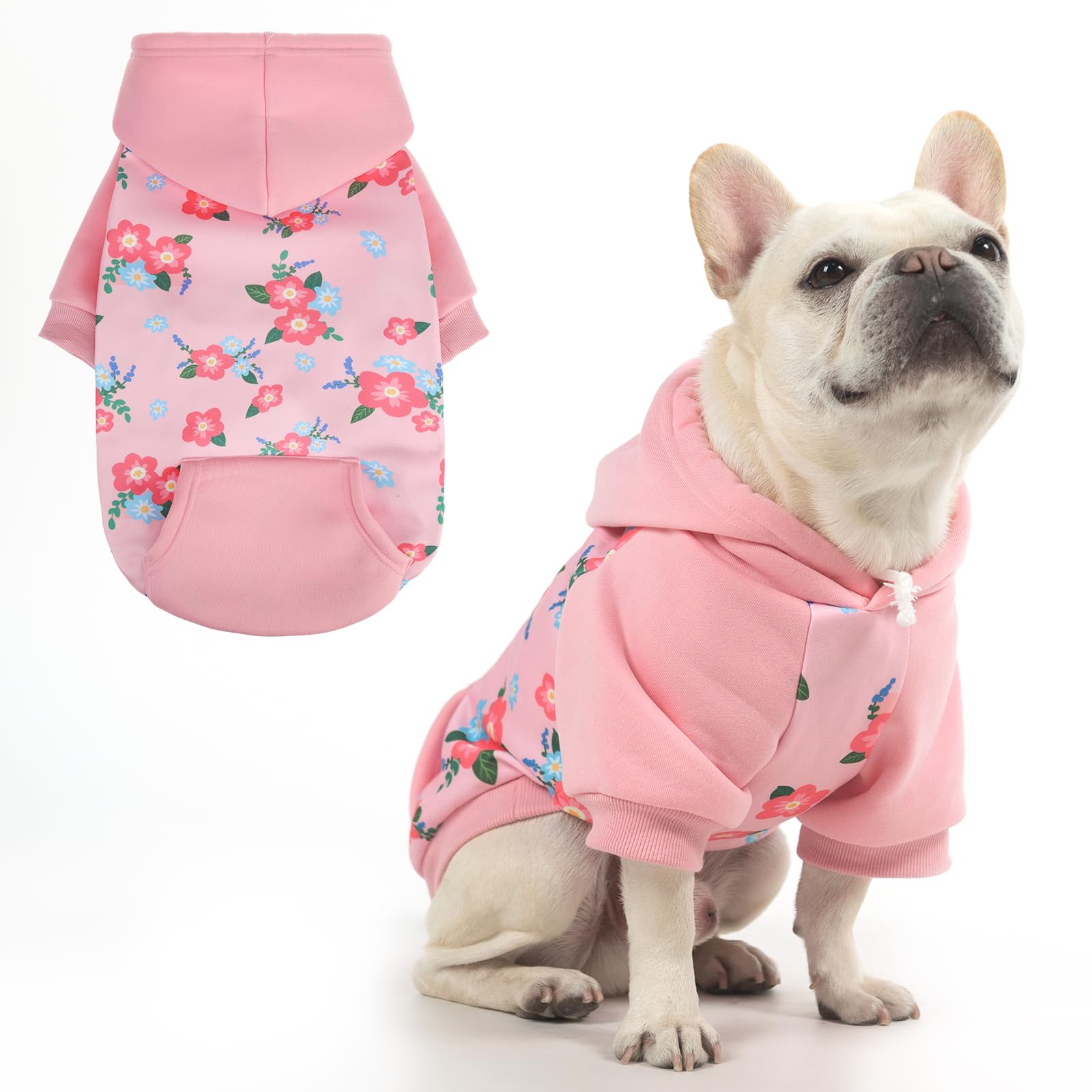 KOOLTAIL dog hoodie pink front view, cozy warmth on walks