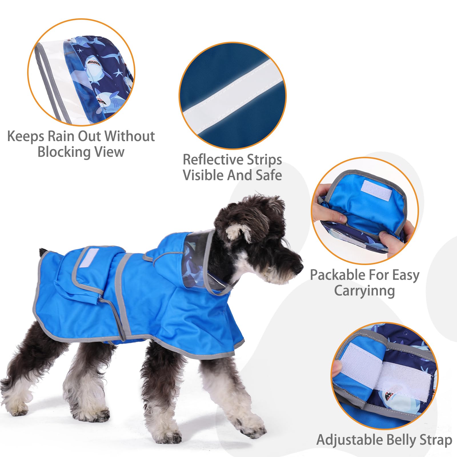KOOLTAIL dog raincoat with clear hood peak for weather protection without blocking sight.