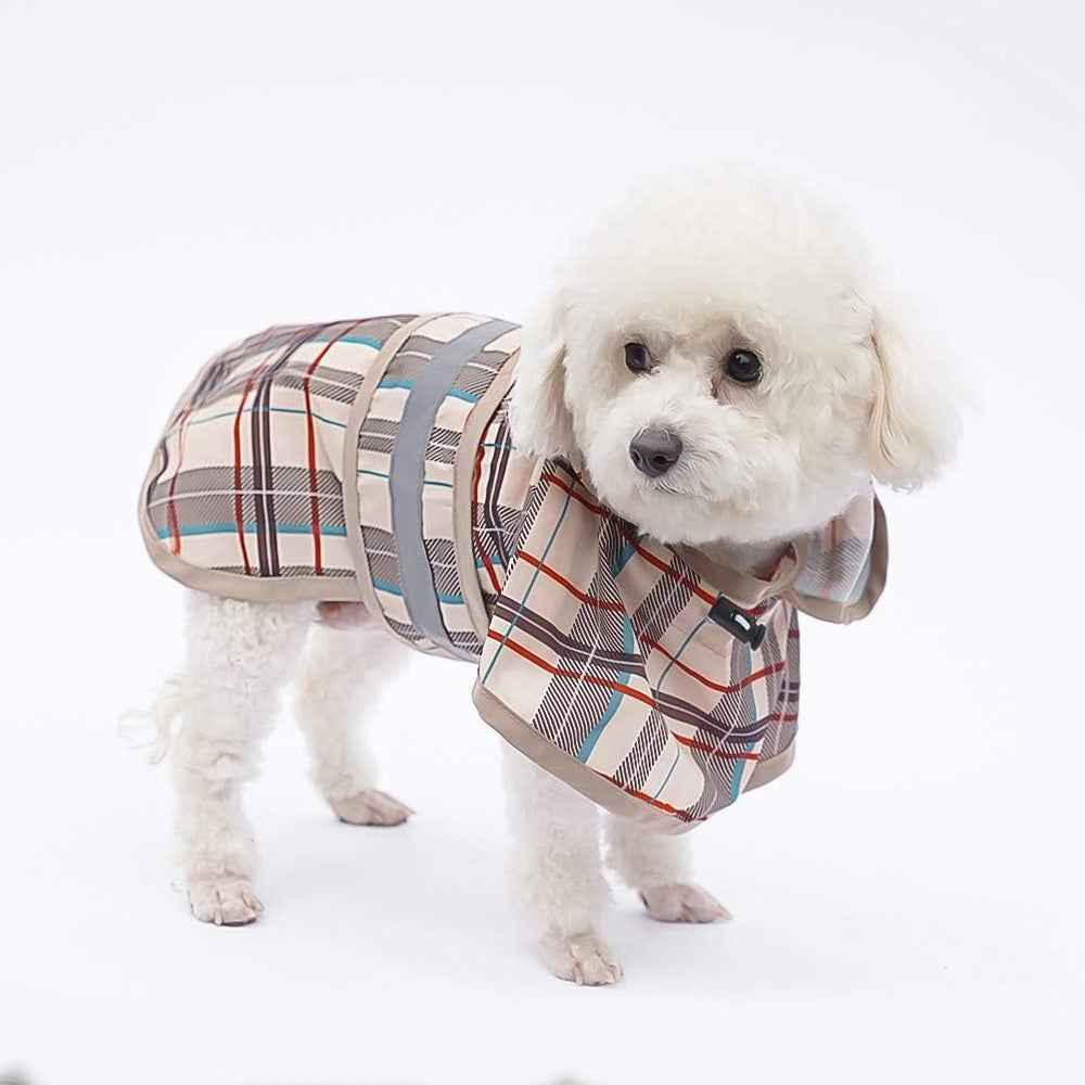 KOOLTAIL dog raincoat hooded poncho beige L plaid pattern adds stylish visibility
