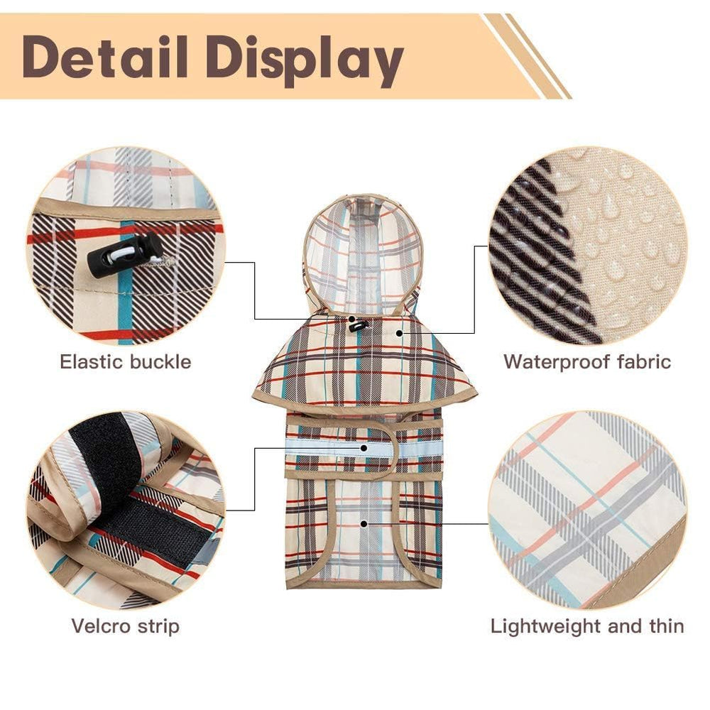 KOOLTAIL dog raincoat hooded poncho beige L leash hole back view shows practicality