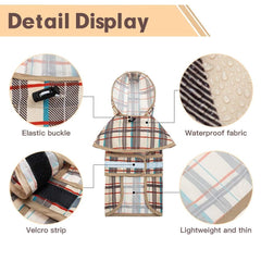 KOOLTAIL dog raincoat hooded poncho beige L leash hole back view shows practicality