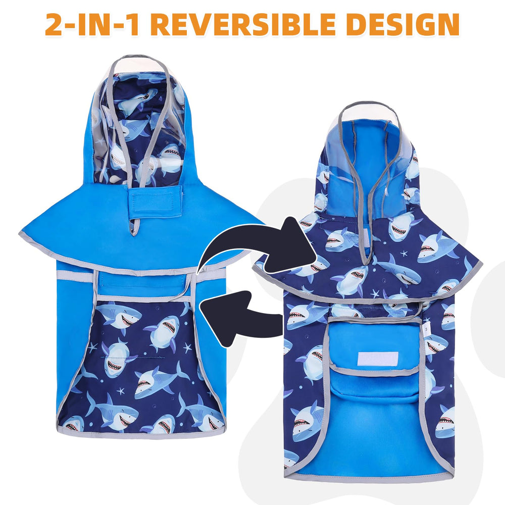 KOOLTAIL Dog Raincoat reflective strips increase daytime and low light visibility.