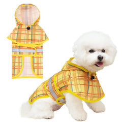 KOOLTAIL dog raincoat yellow hooded poncho keeps small dogs dry during drizzles.