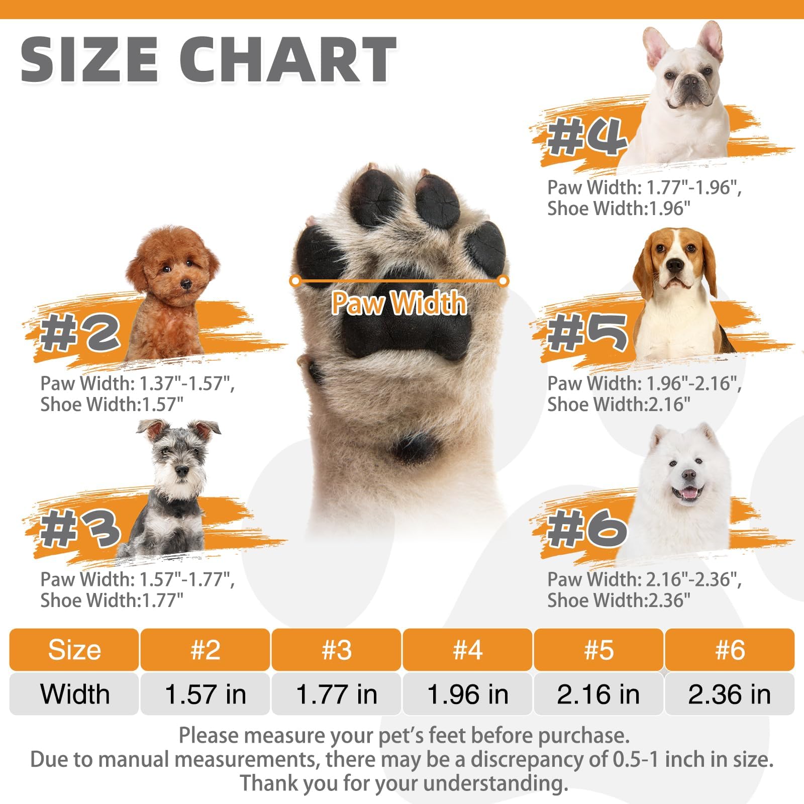 KOOLTAIL dog shoes size chart helps find the right paw fit.