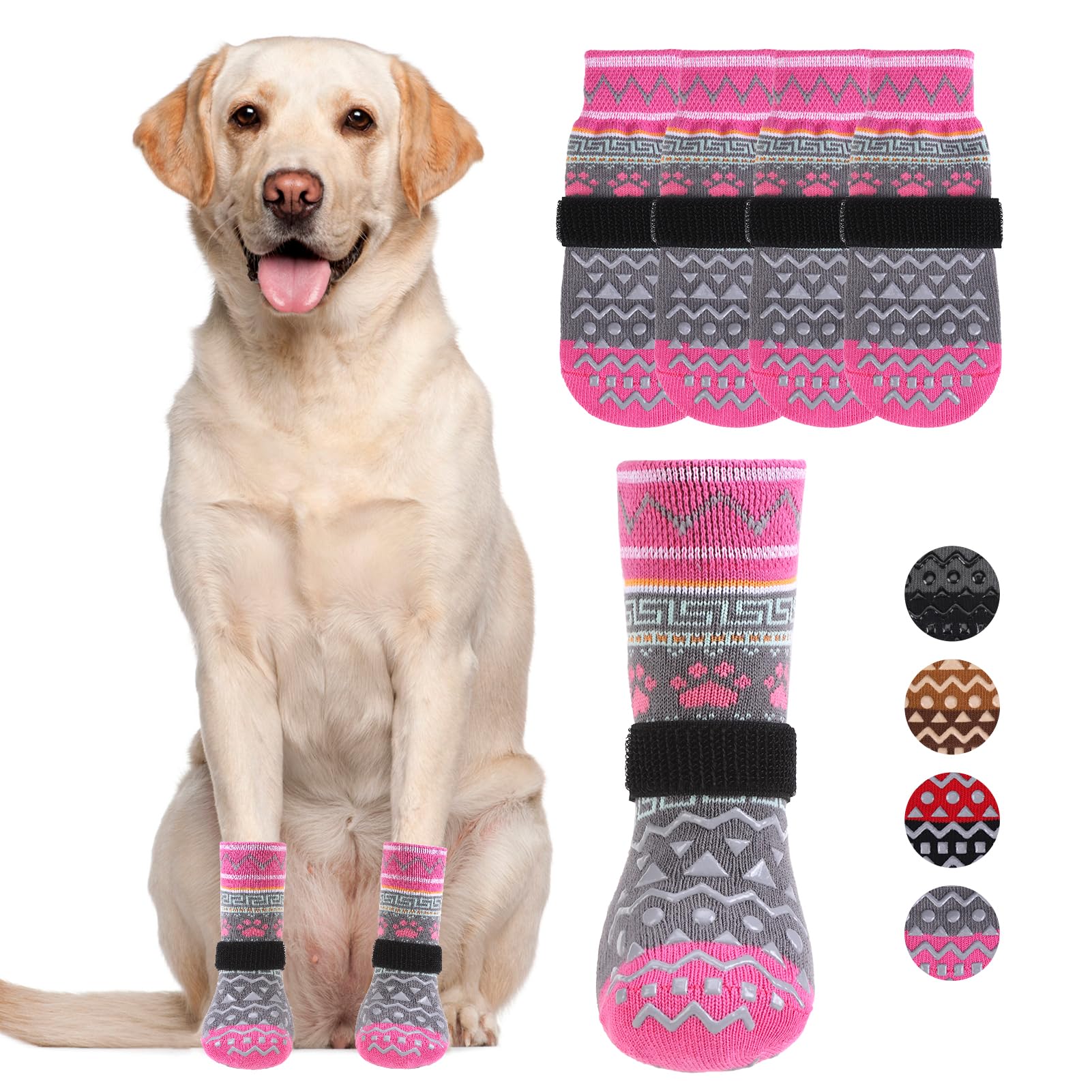 KOOLTAIL dog socks in pink paw protector offer gentle paw protection and anti-slip grip.