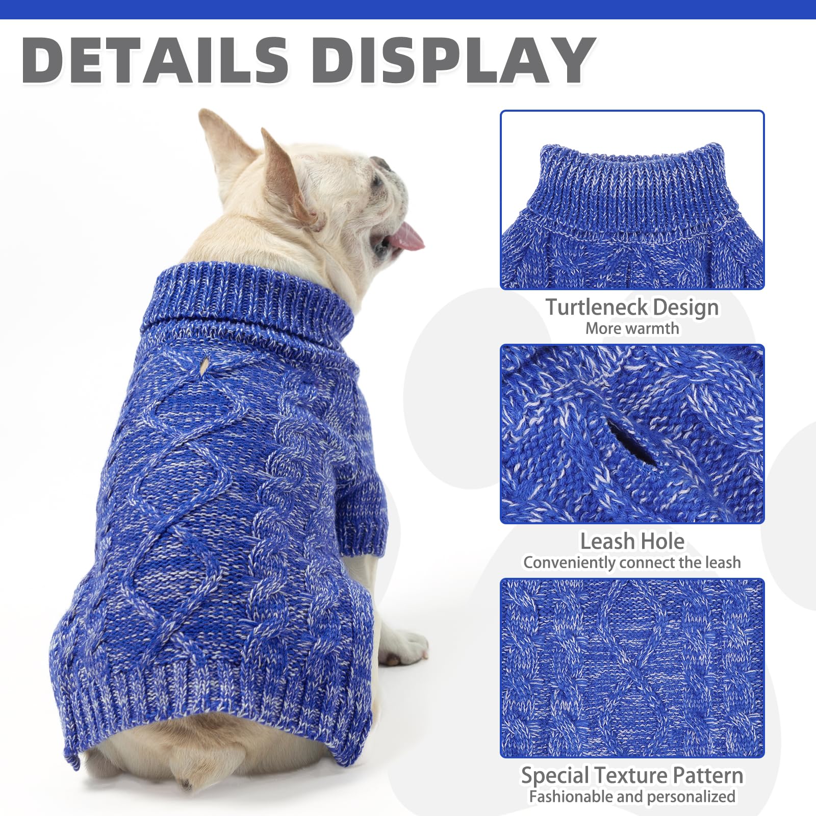 KOOLTAIL dog sweater back view highlights snug fit for all sizes.