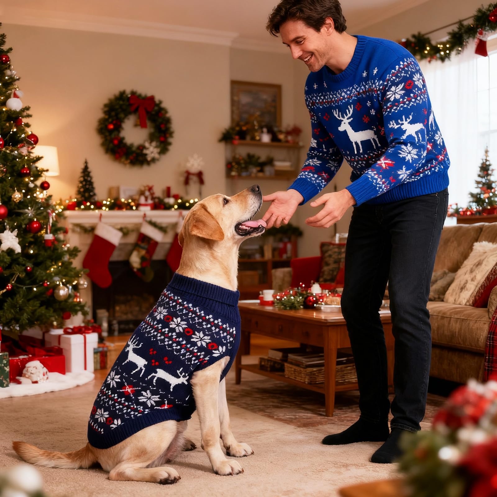 KOOLTAIL easy-care knit sweater—machine washable for quick cleanups.