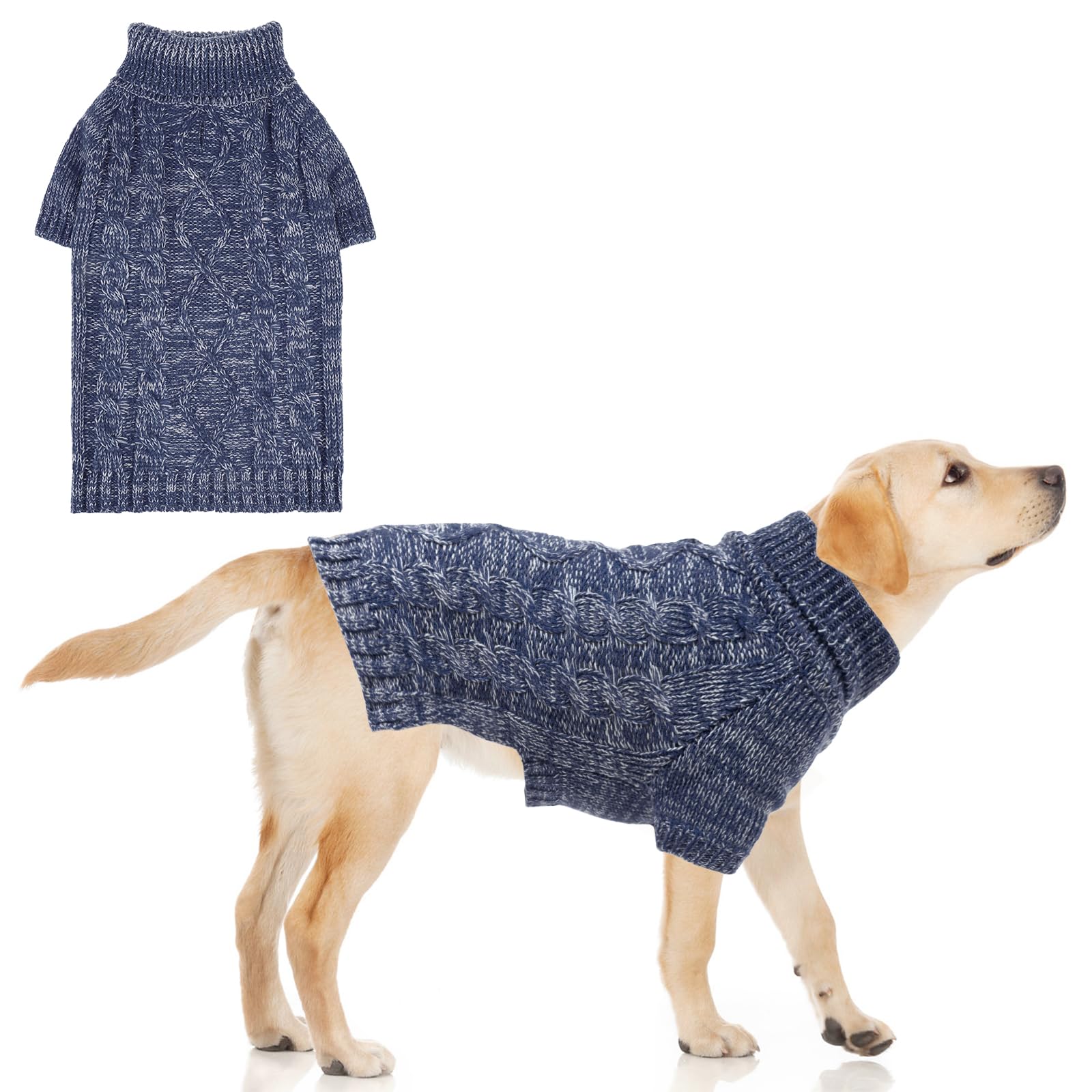 KOOLTAIL dog sweater front view in navy, cozy warmth for winter walks