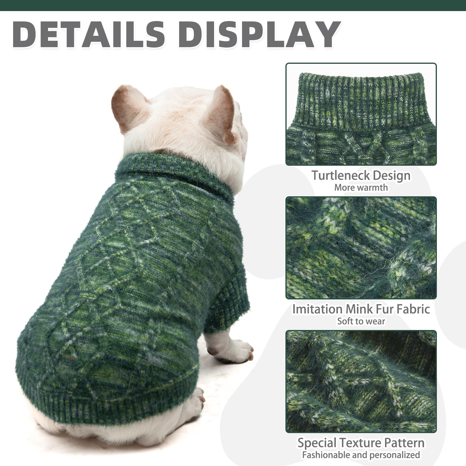 KOOLTAIL dog sweater green pullover closeup-fabric reveals plush warmth and durable fleece