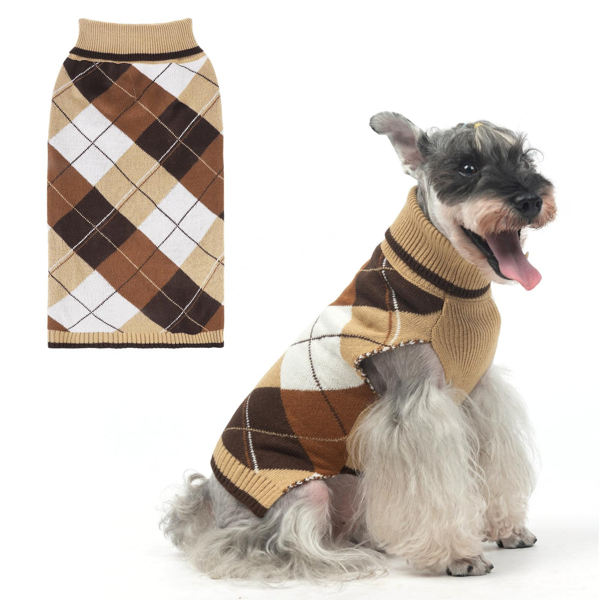 KOOLTAIL dog sweater plaid pullover with leash hole for easy outdoor walks