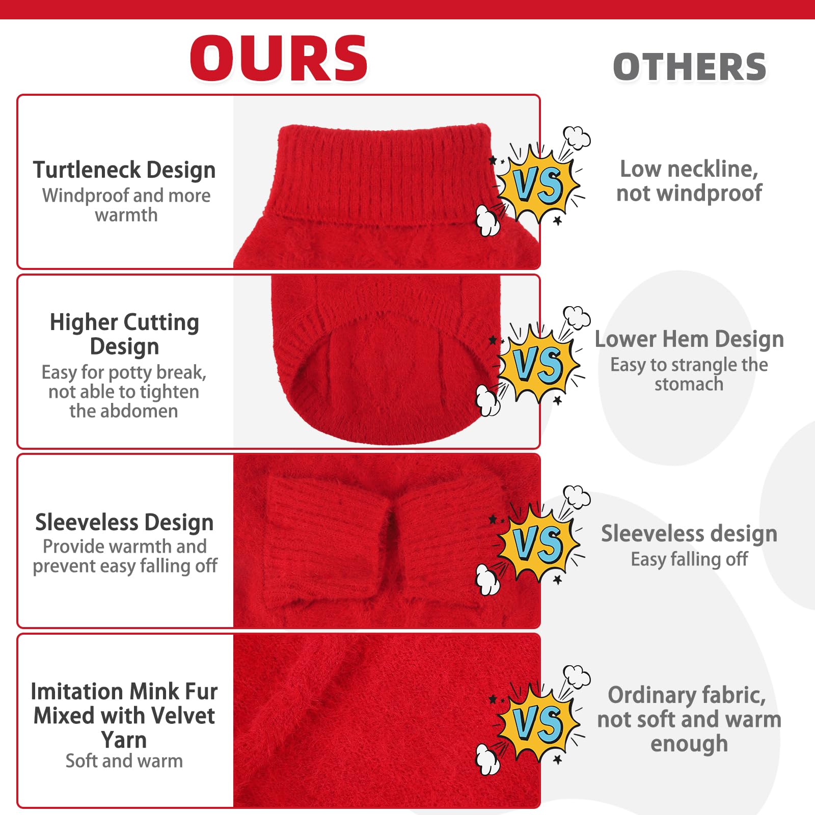 KOOLTAIL red sweater stitches show stretchy knit for freedom of movement.