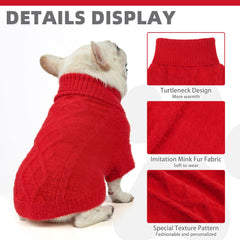 KOOLTAIL dog sweater red turtleneck detail for easy pullover wearing.