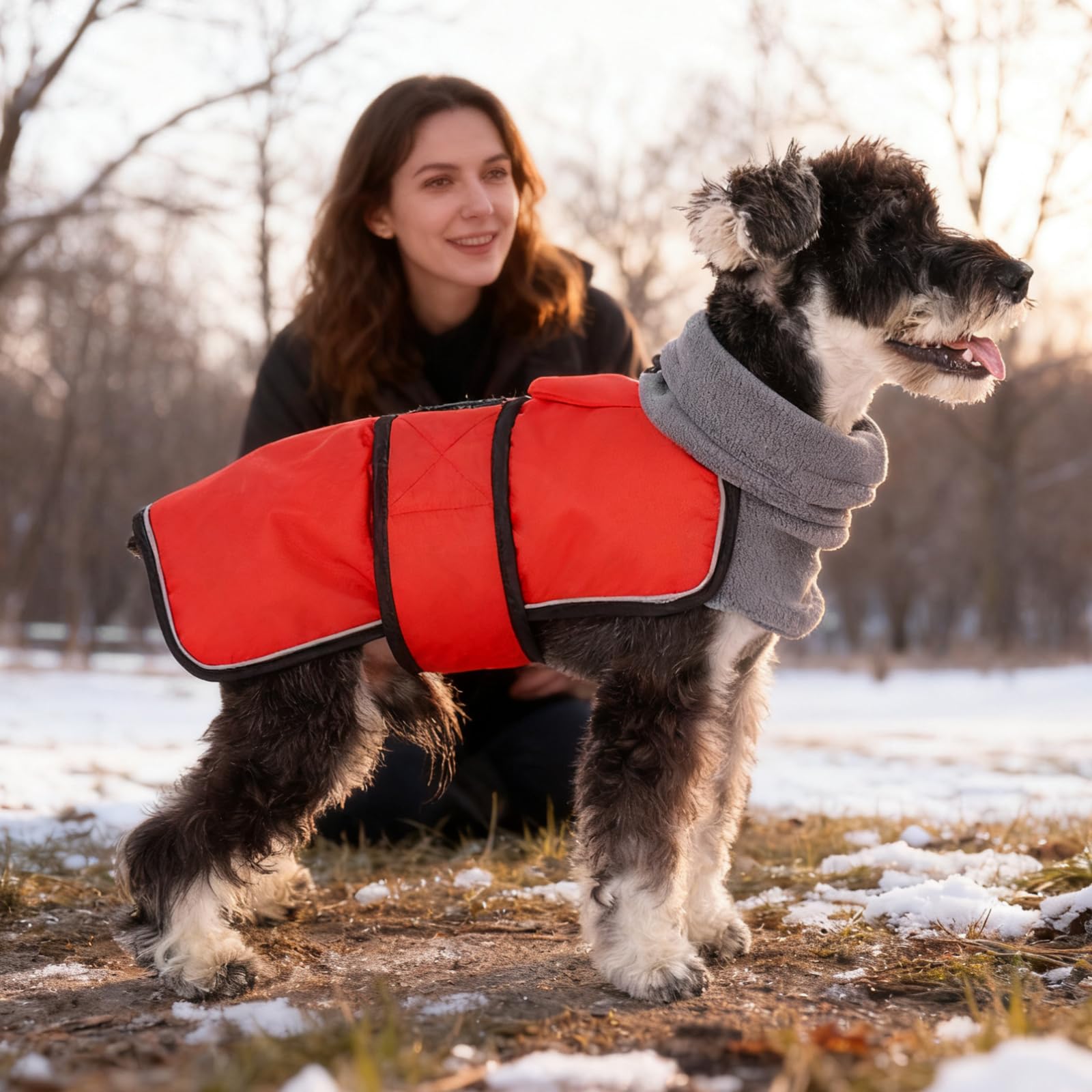 KOOLTAIL dog winter coat back-view reveals snug, secure design for active dogs.