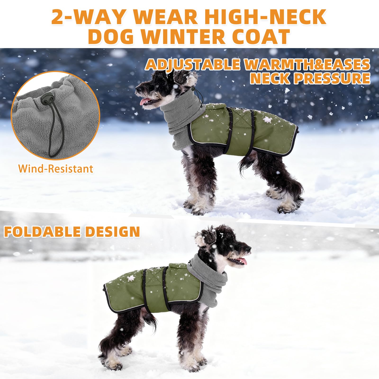 KOOLTAIL dog winter coat leash hole enables effortless harness attachment.
