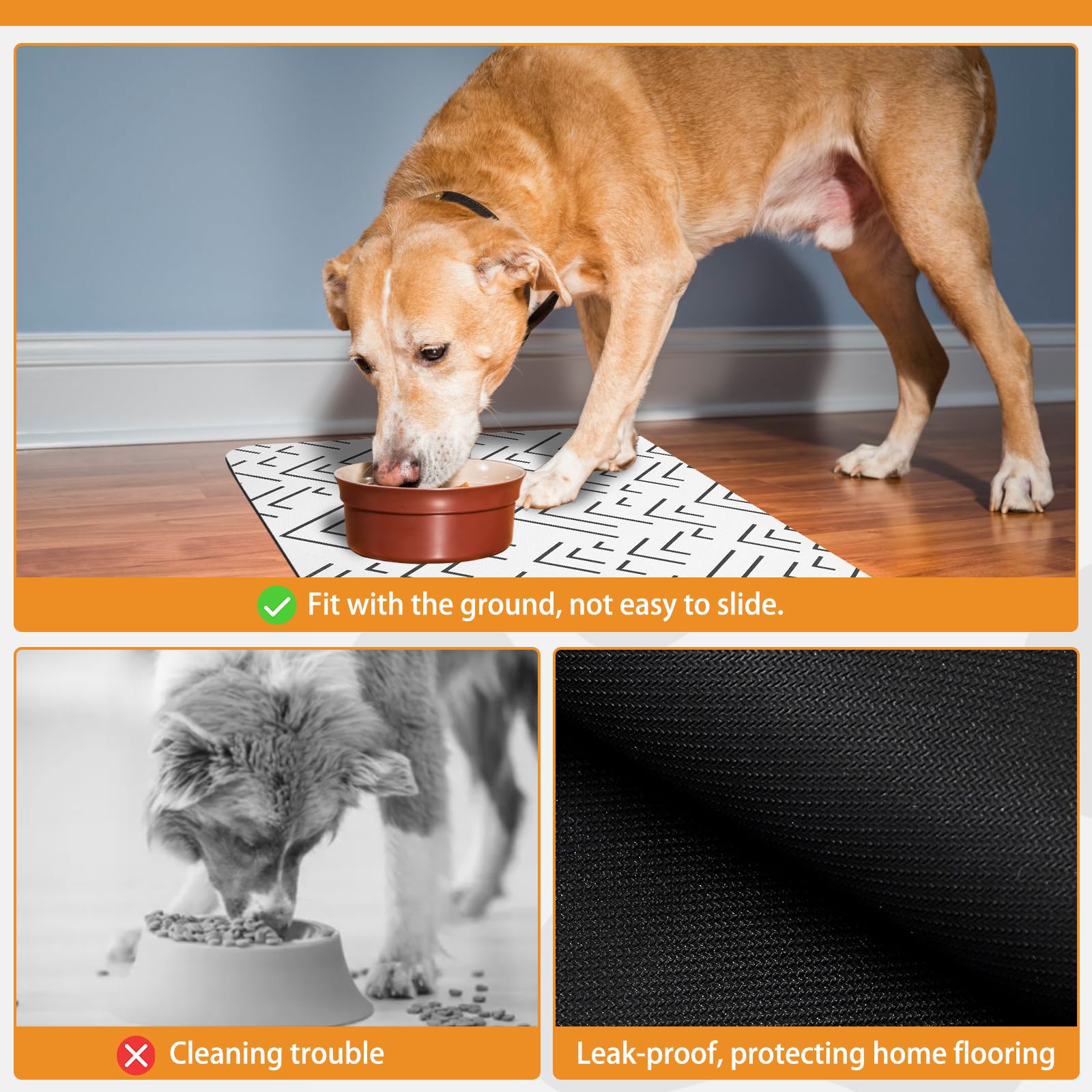 KOOLTAIL drying mat measures 17x28 with waterproof backing to shield floors.