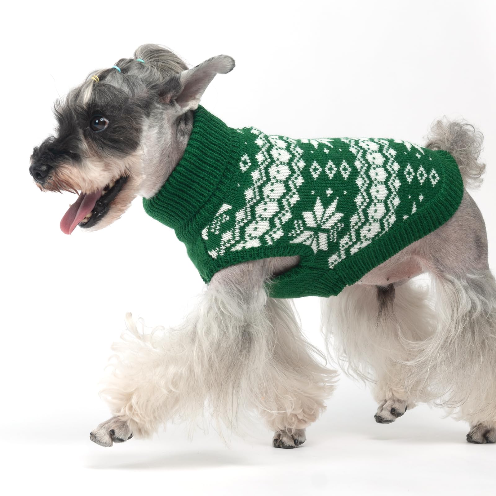 KOOLTAIL easy-on-off dog sweater green makes dressing quick for busy mornings.