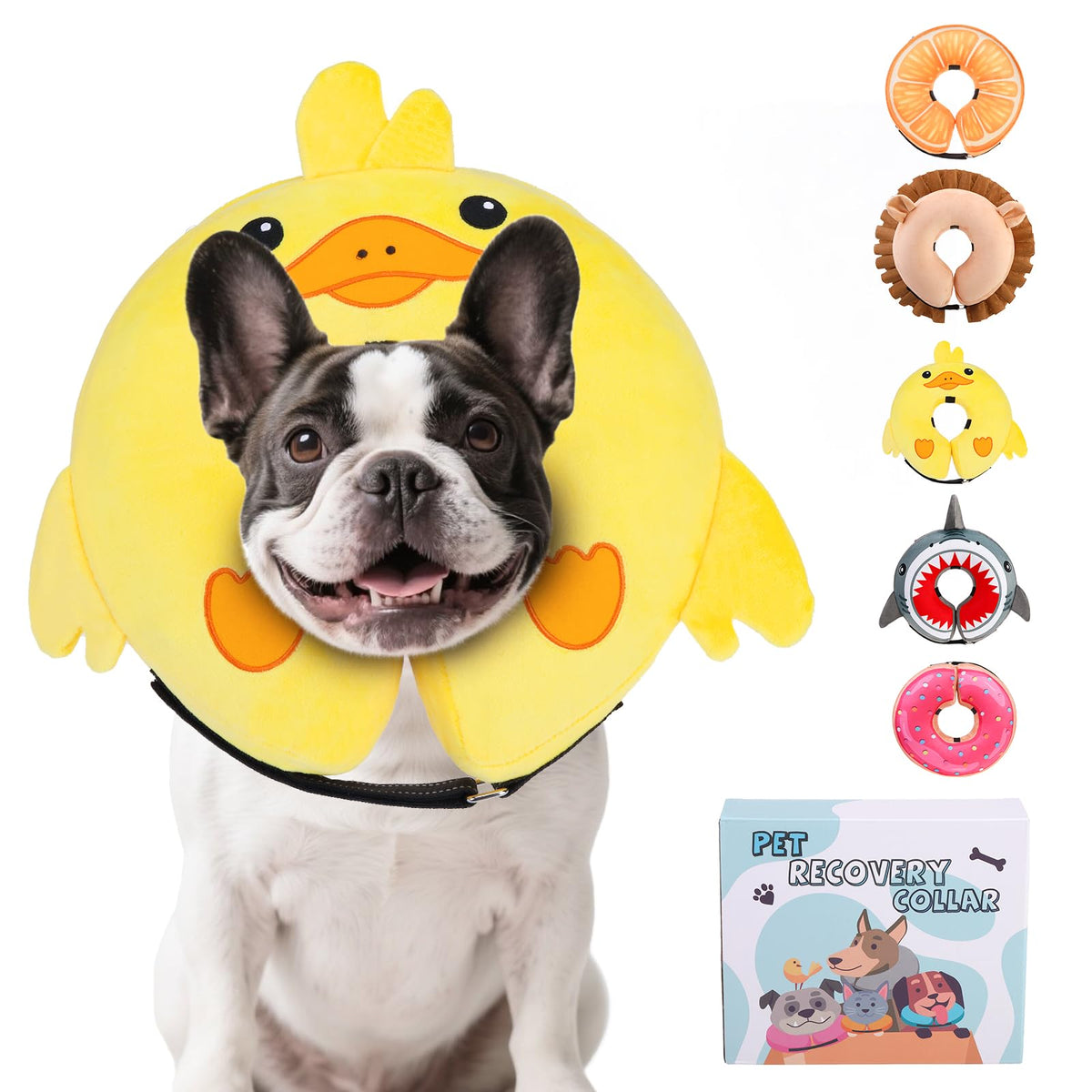 KOOLTAIL inflatable dog cone collar side view with adjustable fit.