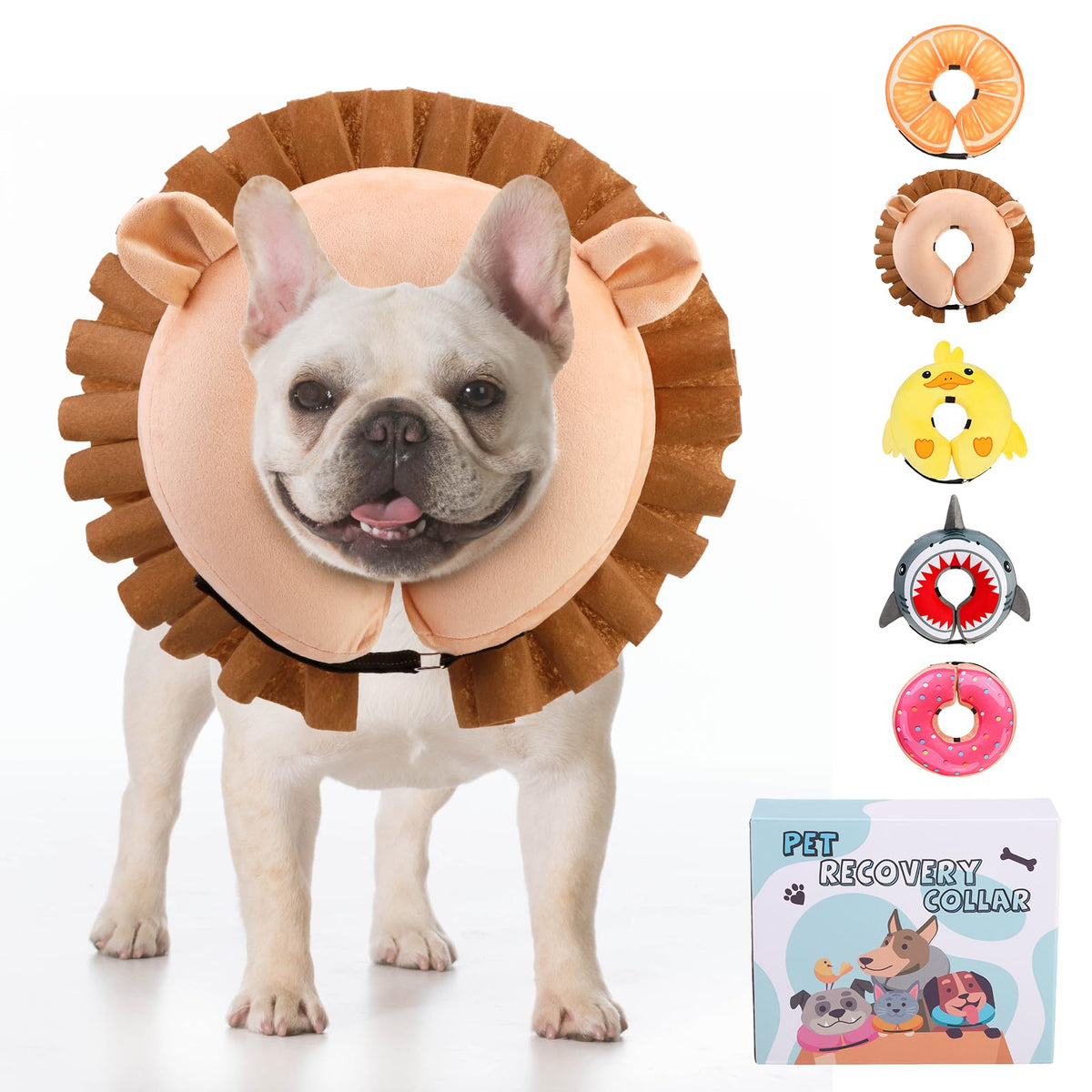 KOOLTAIL inflatable dog cone front view showing secure fit and comfortable wear.