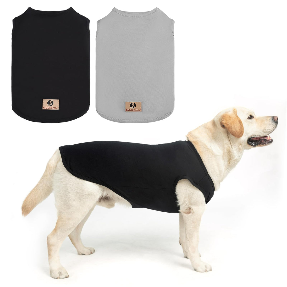 KOOLTAIL large-dog vest two-pack yellow-grey front view for comfortable outdoor wear.