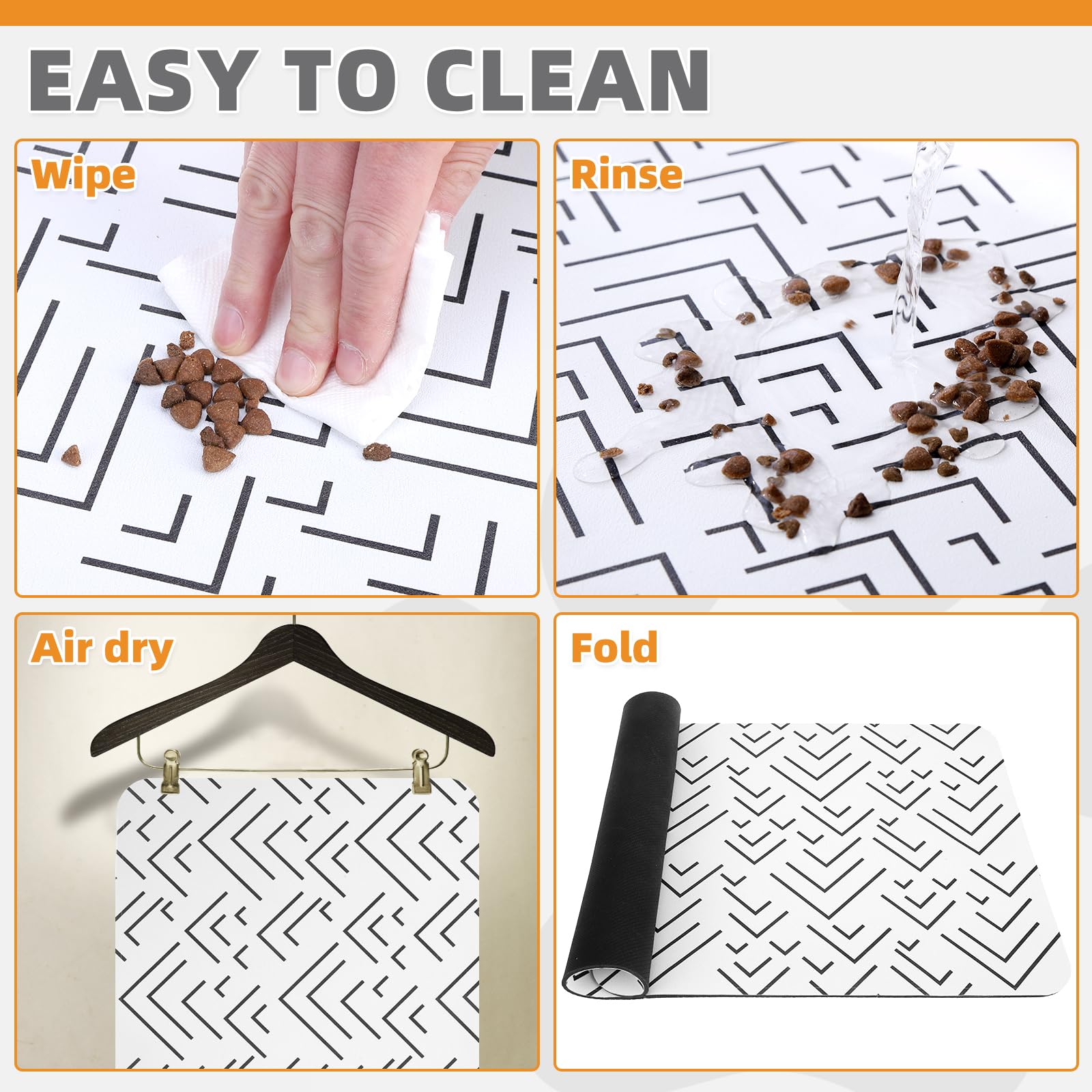 KOOLTAIL pet bowl mat easy-clean surface resists hair and stains for hygiene.