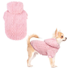 KOOLTAIL pink fleece dog sweater hoodie front view showing cozy warmth for cold days