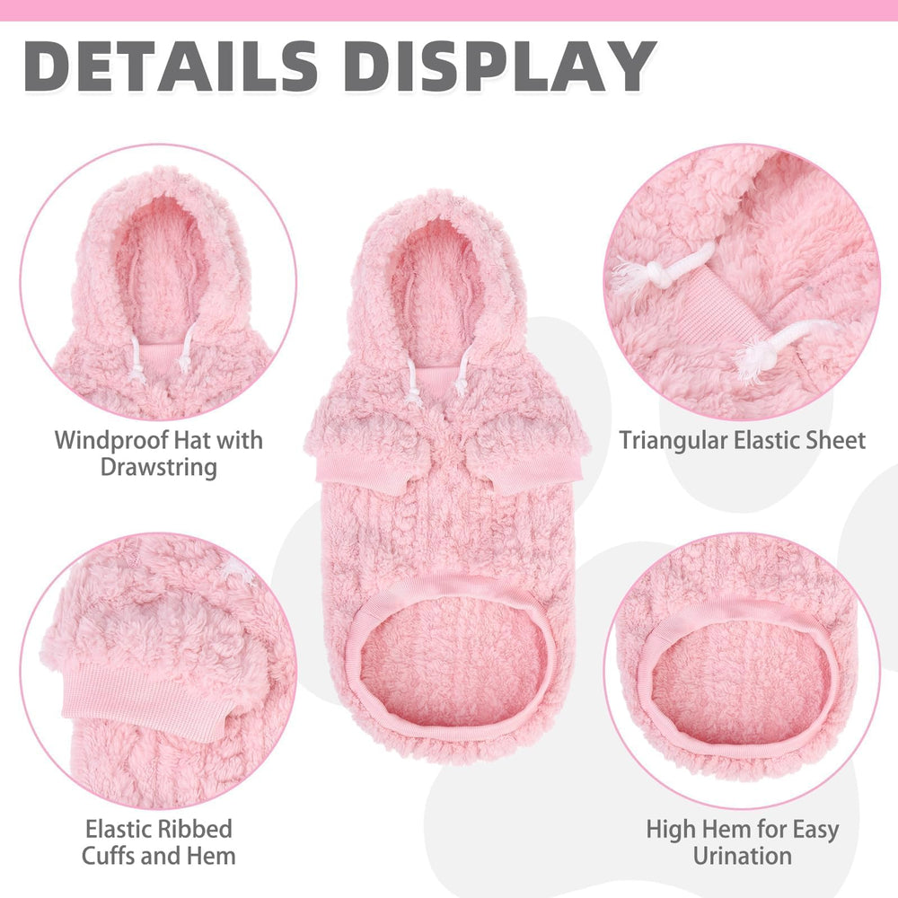 KOOLTAIL pink fleece dog sweater hoodie stretchy neckband for easy over-the-head fit