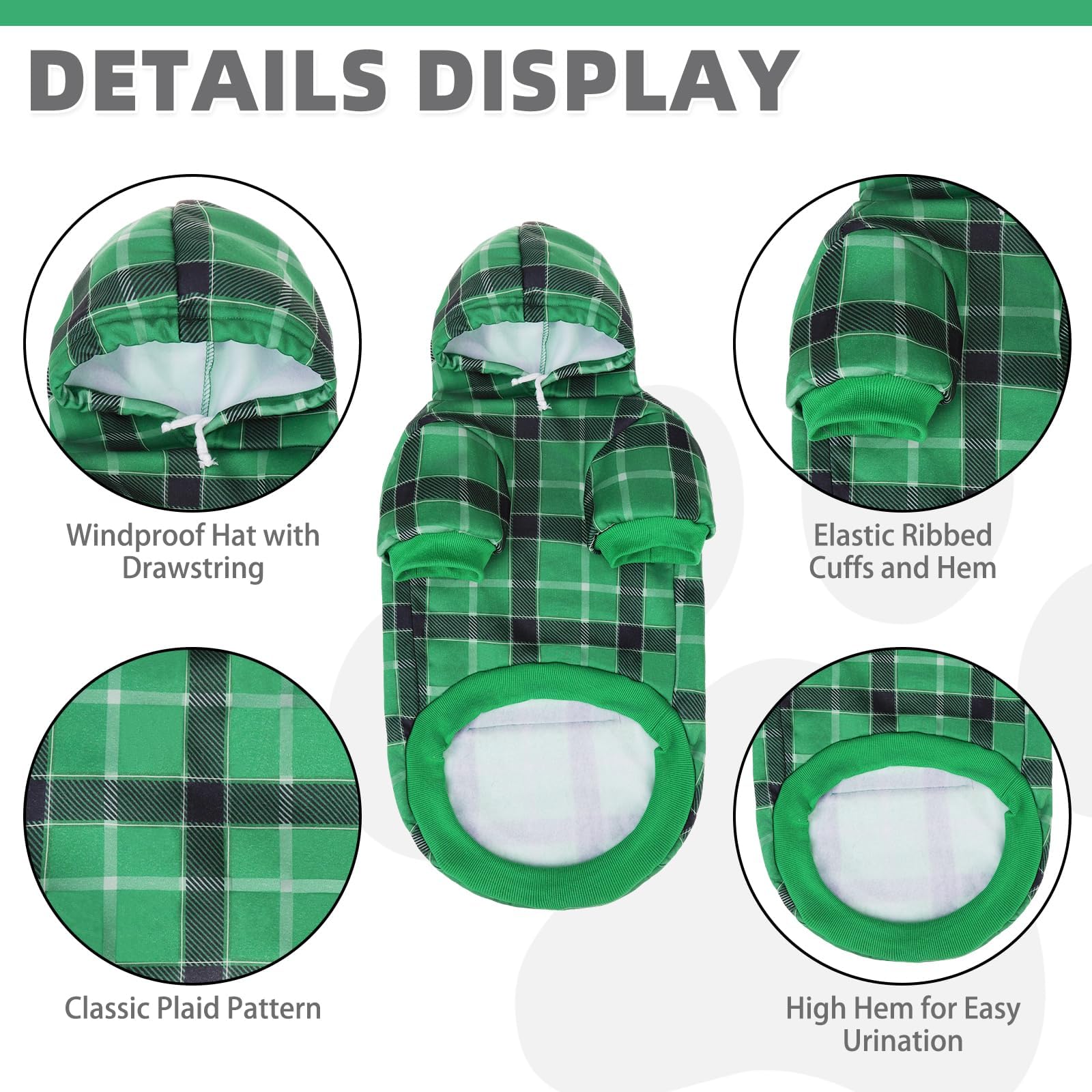 KOOLTAIL plaid dog hoodie green hood closeup highlighting soft fabric