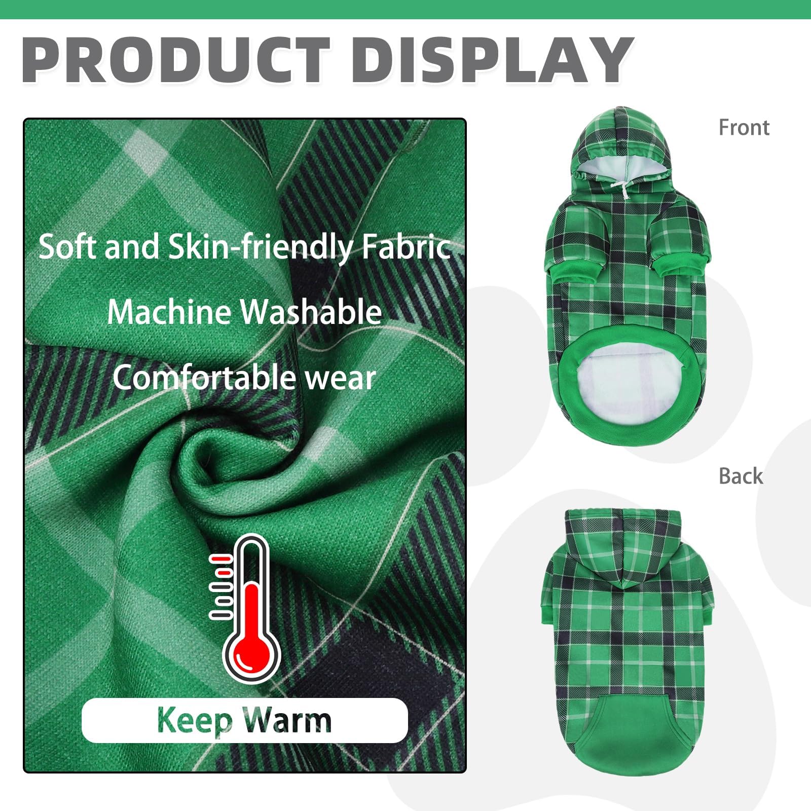 KOOLTAIL plaid dog hoodie green hood detail with adjustable drawstring