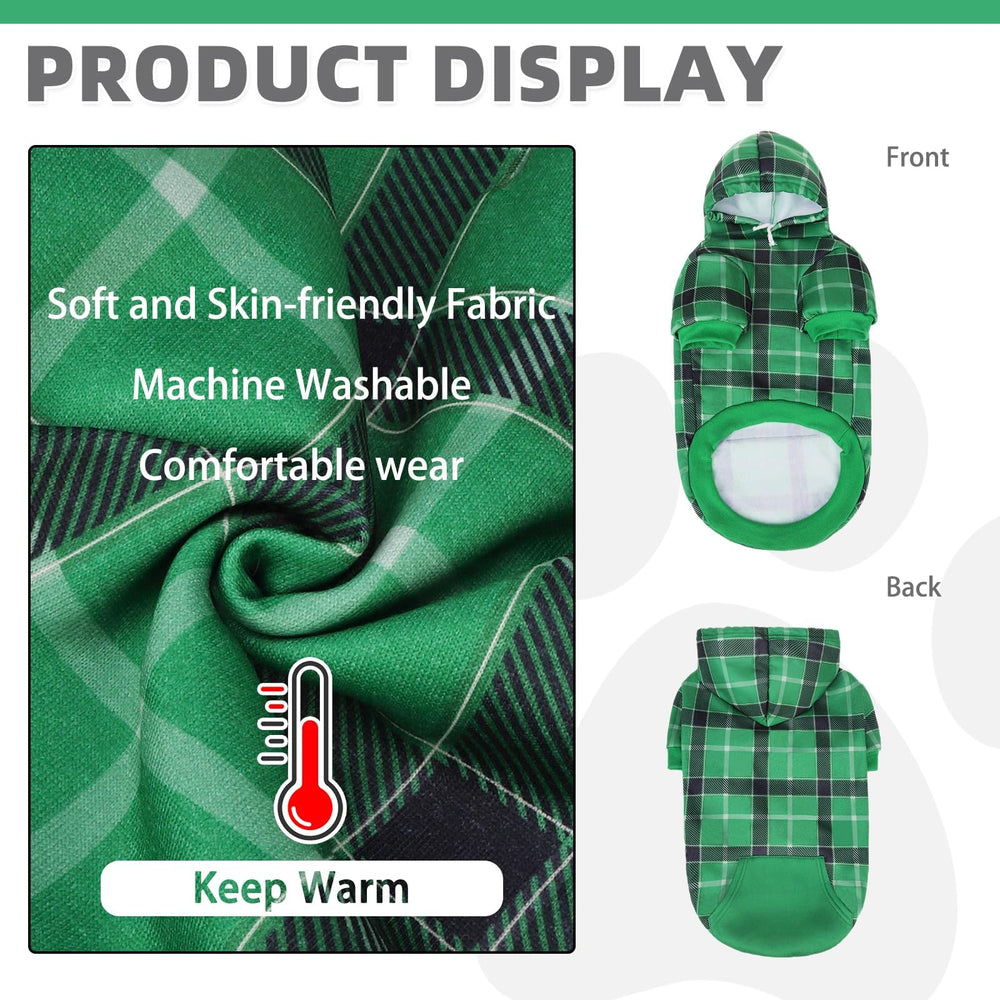 KOOLTAIL plaid dog hoodie green hood detail with adjustable drawstring