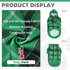 KOOLTAIL plaid dog hoodie green hood detail with adjustable drawstring