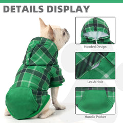 KOOLTAIL plaid dog hoodie green pocket and leash hole for convenience