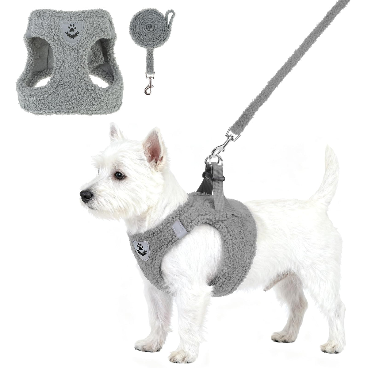 KOOLTAIL plush small-dog-harness closeup-padding highlights ultra-soft teddy fleece for chilly walks