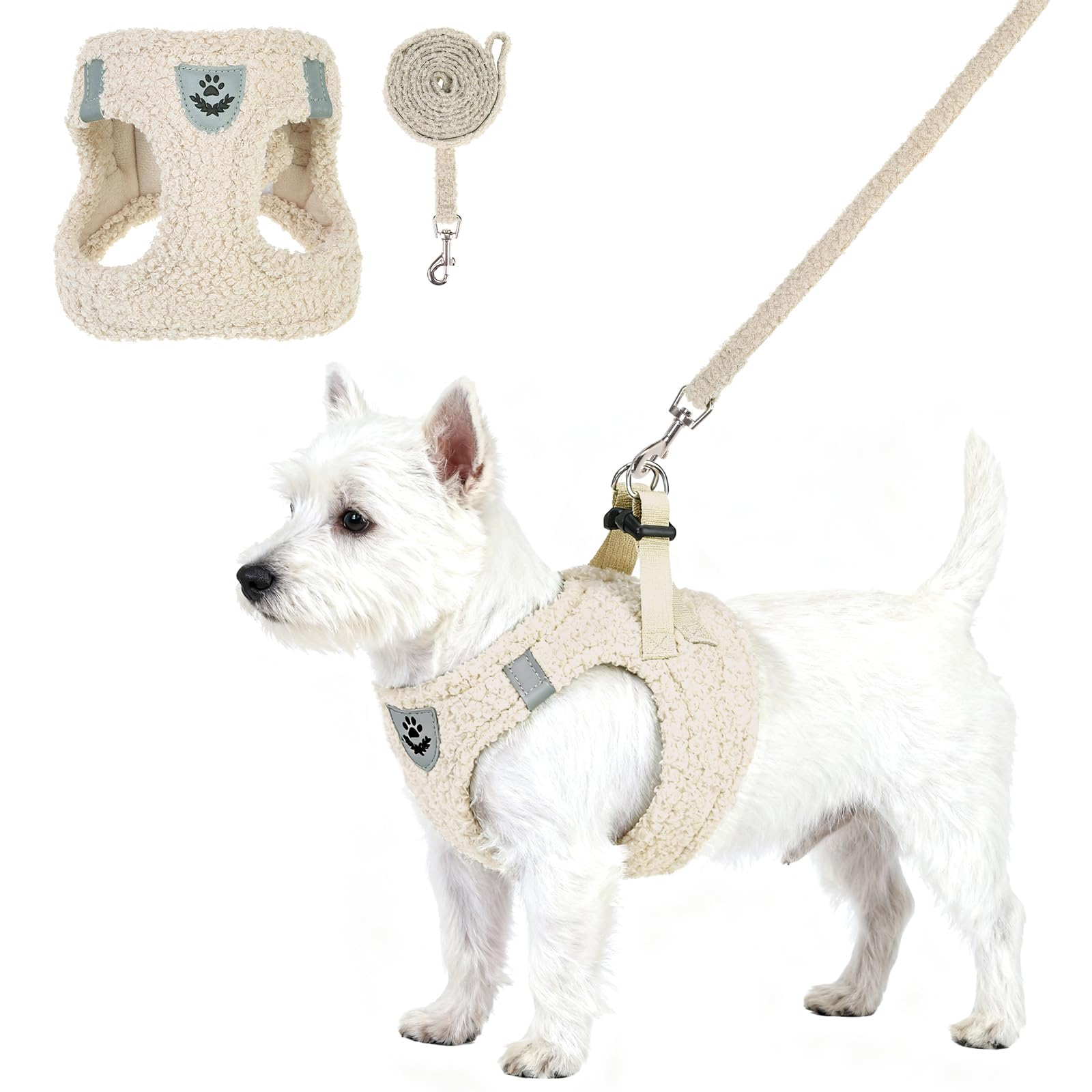 KOOLTAIL plush small dog harness front view for secure, comfortable winter walks