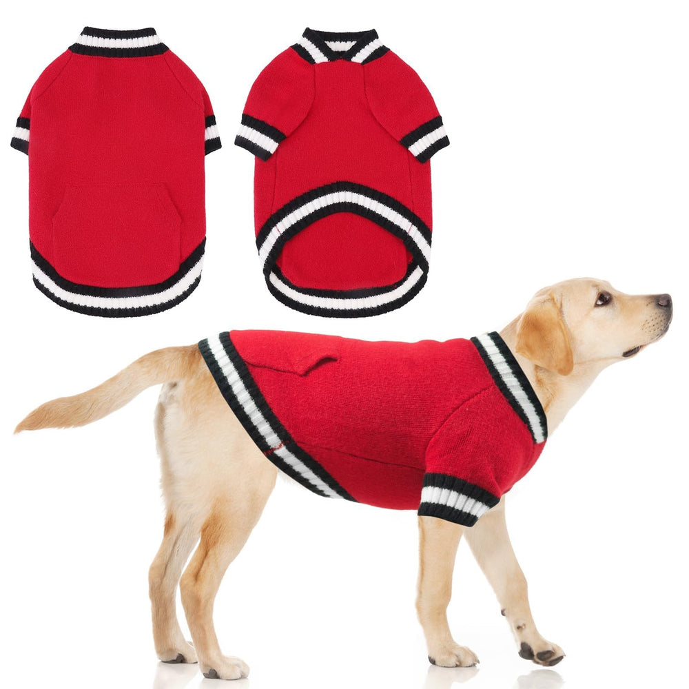 KOOLTAIL red buffalo-knit sweater front view keeps dogs warm on chilly walks.