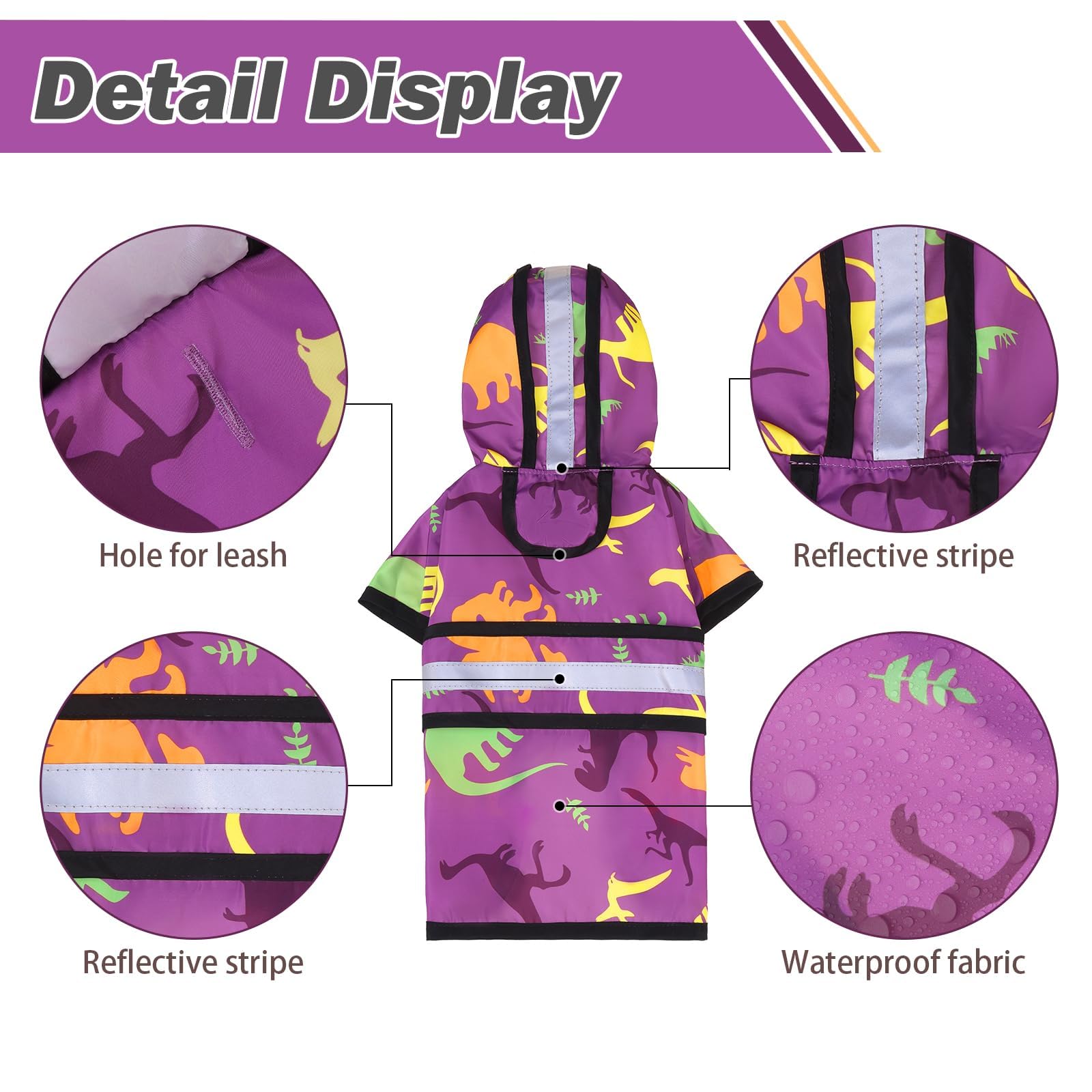 KOOLTAIL reflective strip raincoat enhances visibility during walks in rain or dark.