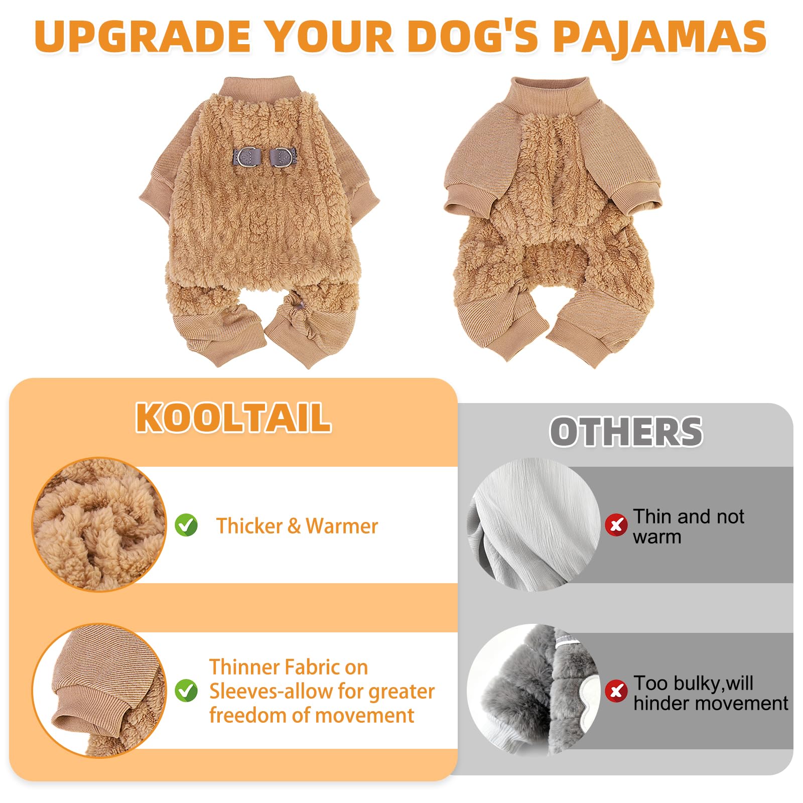 KOOLTAIL small dog pajamas stretchy cuffs allow easy dressing and movement