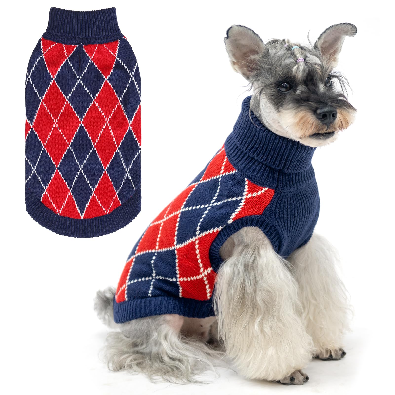 KOOLTAIL Small Dog Sweater plaid pullover showing cozy winter warmth