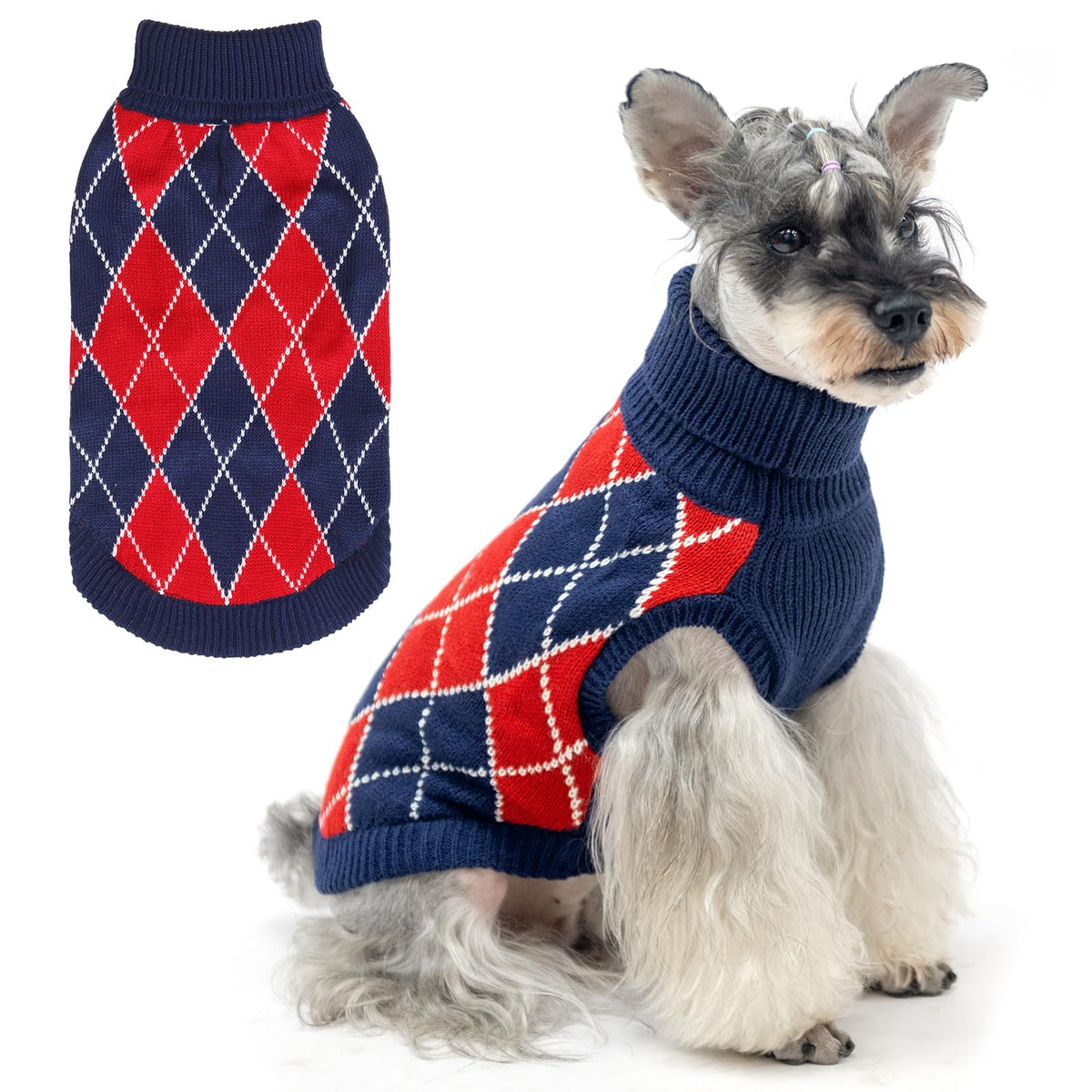 KOOLTAIL Small Dog Sweater plaid pullover showing cozy winter warmth