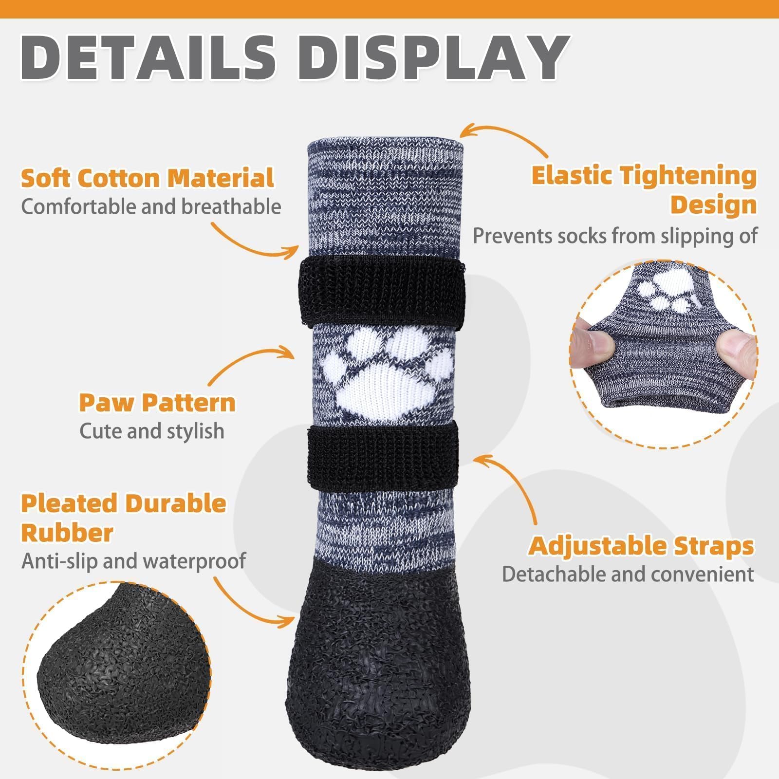KOOLTAIL soft cotton upper dog socks provide breathable comfort.