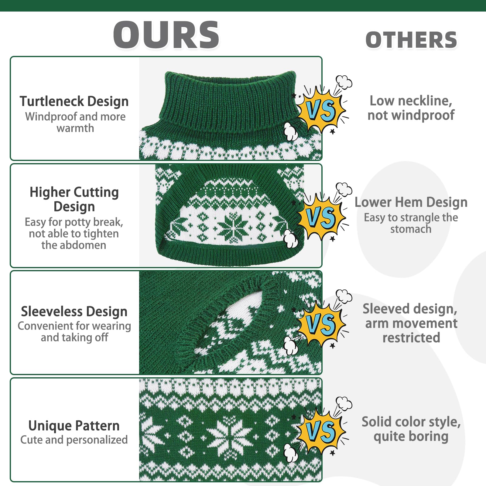 KOOLTAIL sturdy knit dog sweater green stitching emphasizes durability for active pets.
