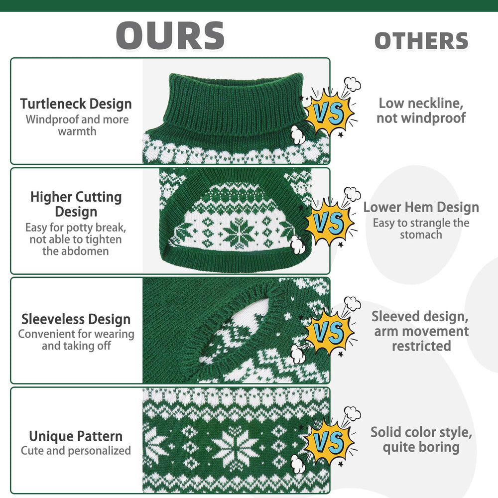 KOOLTAIL sturdy knit dog sweater green stitching emphasizes durability for active pets.