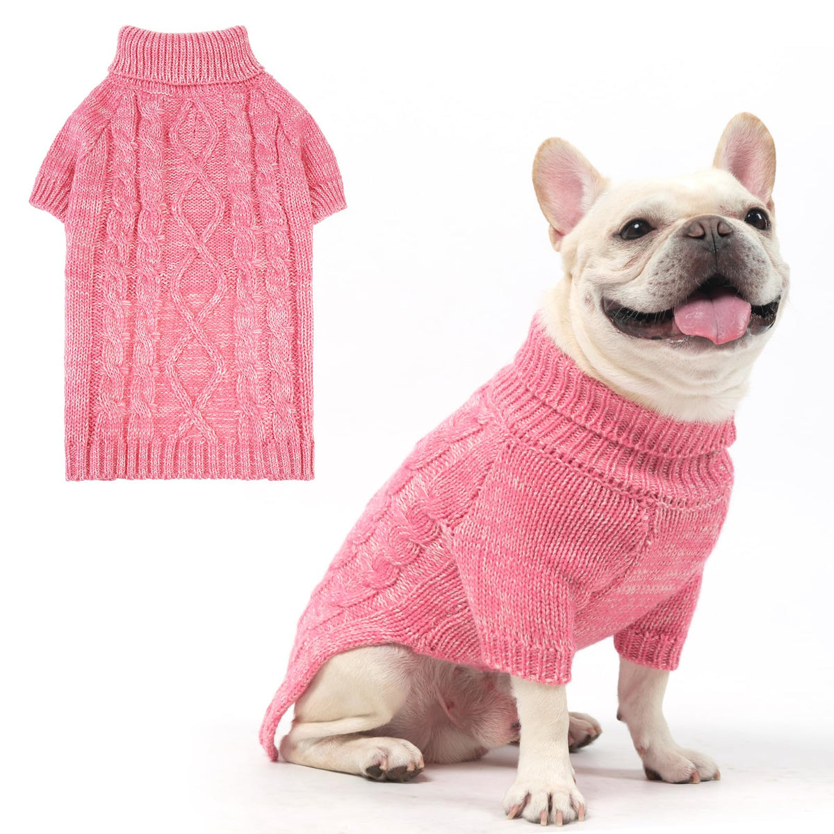 KOOLTAIL suéter para perros Valentine rosa con cuello tortuga, calor para paseos invernales.